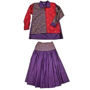Hairston Roberson Ropa 2 pc Maxi Skirt Set Purple Red w Gold Embroidery Rodeo 8